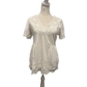 Sundance Top Short Sleeve Lace Crochet v neck Romantic Feminine Sz S
